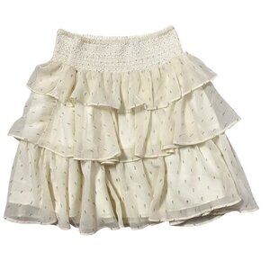 Spencer & Ella Tiered Ruffle Smocked Mini Skirt Cream w/ Metallic Silver Sz S